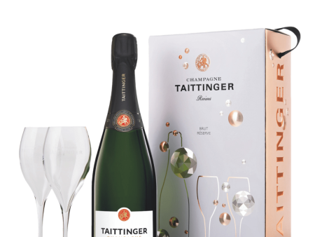 Taittinger Brut Reserve Gift Set with 2 Flutes, 75 cl For Discount