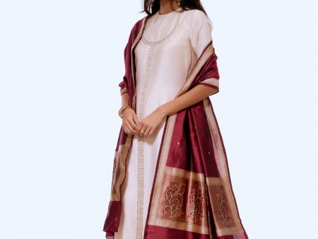 Anar Lata  Deep Maroon Pure Katan Silk Banarasi Handloom Dupatta Online Hot Sale