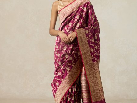 Ashwini  Magenta Pure Katan Silk Banarasi Handloom Saree Hot on Sale