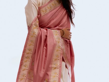 Hamsa Vilasa  Pink Pure Katan Silk Banarasi Handloom Dupatta Hot on Sale