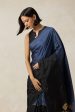 Serenade  Black & Ink Blue Pure Silk Twill Banarasi Handloom Saree Discount