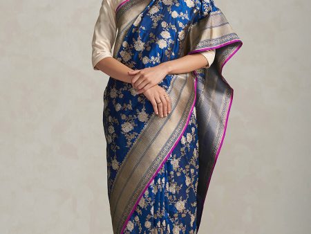 Sadhana  Midnight Blue Pure Katan Silk Banarasi Handloom Jangla Saree Fashion