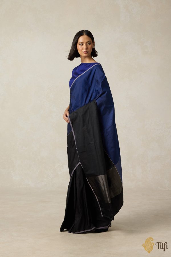 Serenade  Navy Blue-Black Pure Silk Twill Banarasi Handloom Saree Online Sale