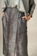 Grey Handwoven Pure Satin Silk Wrap Skirt with Crocodile Weave and Side Buckle Tie-up For Discount