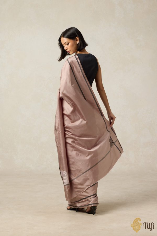 Pre-Order:  Concerto  Pastel Brown Pure Silk Twill Banarasi Handloom Sare Cheap