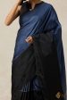 Serenade  Black & Ink Blue Pure Silk Twill Banarasi Handloom Saree Discount