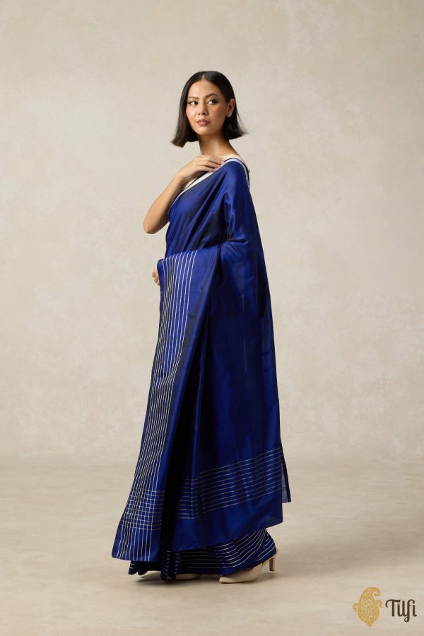 Nocturne  Blue Pure Silk Twill Banarasi Handloom Saree on Sale