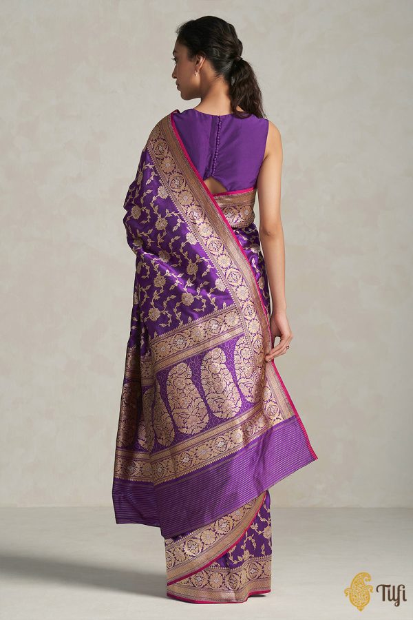 Arya  Purple Pure Katan Silk Banarasi Handloom Saree For Cheap