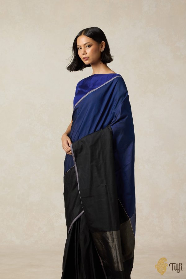 Serenade  Navy Blue-Black Pure Silk Twill Banarasi Handloom Saree Online Sale