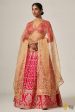 Indira  Red-Rani Pink Pure Katan Silk Banarasi Handloom Lehenga Set on Sale