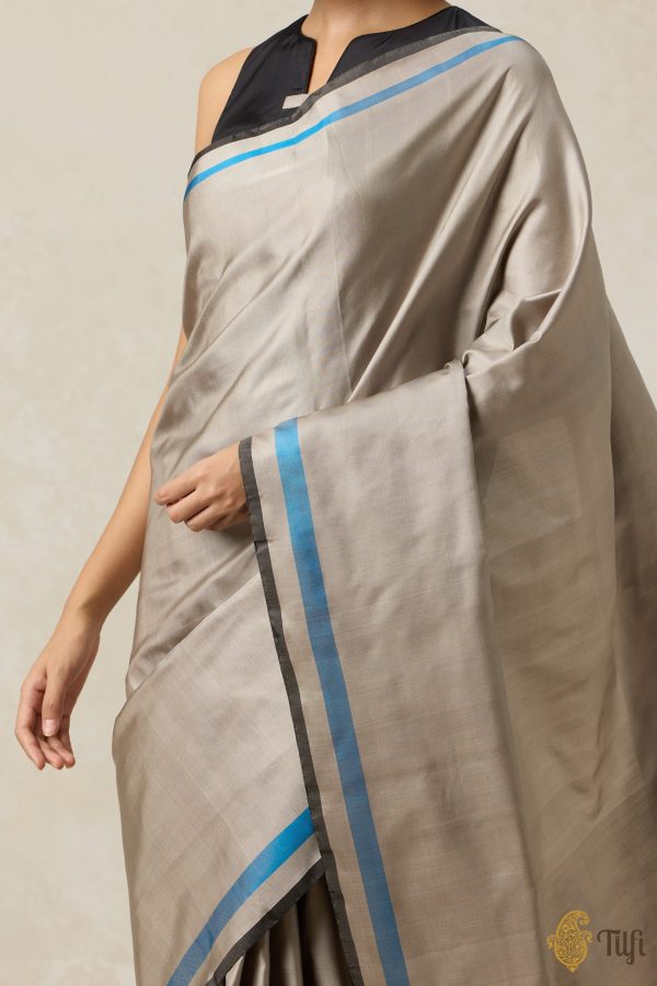 Adagio  Taupe Grey Pure Silk Twill Banarasi Handloom Saree Online now