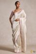 Pre-Order: White Pure Katan Silk Banarasi Handloom Saree Cheap