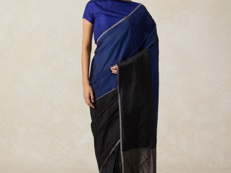 Serenade  Navy Blue-Black Pure Silk Twill Banarasi Handloom Saree Online Sale