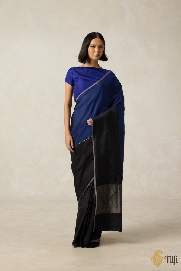 Serenade  Navy Blue-Black Pure Silk Twill Banarasi Handloom Saree Online Sale