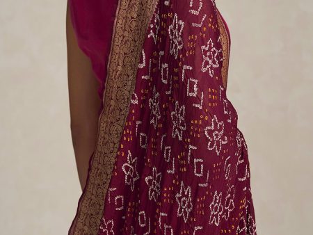 Deep Coke Purple Pure Georgette Banarasi Handloom Bandhani Dupatta Discount