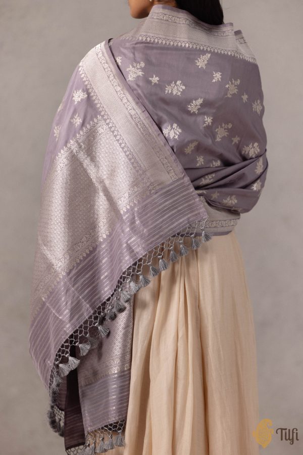 Pastel Purple Pure Katan Silk Banarasi Handloom Dupatta Hot on Sale