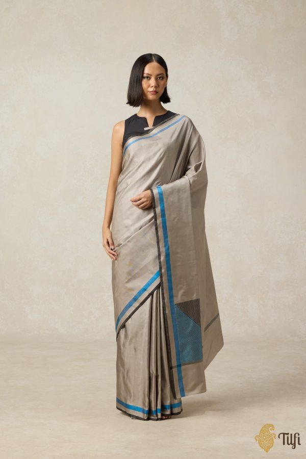 Adagio  Taupe Grey Pure Silk Twill Banarasi Handloom Saree Online now