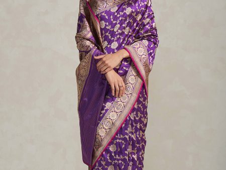 Arya  Purple Pure Katan Silk Banarasi Handloom Saree For Cheap