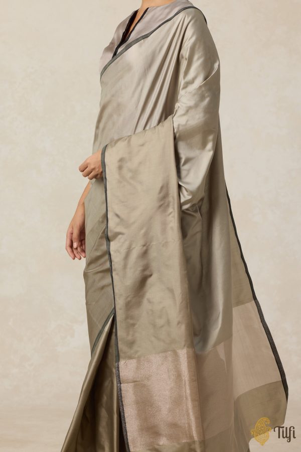 Serenade  Sage-Grey Pure Silk Twill Banarasi Handloom Saree Online now