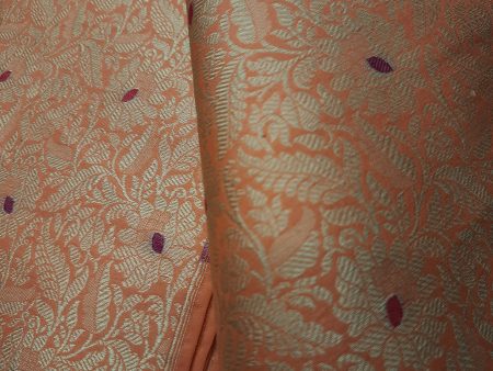 Coral Peach Meena Zari Jaal Fabric Hot on Sale