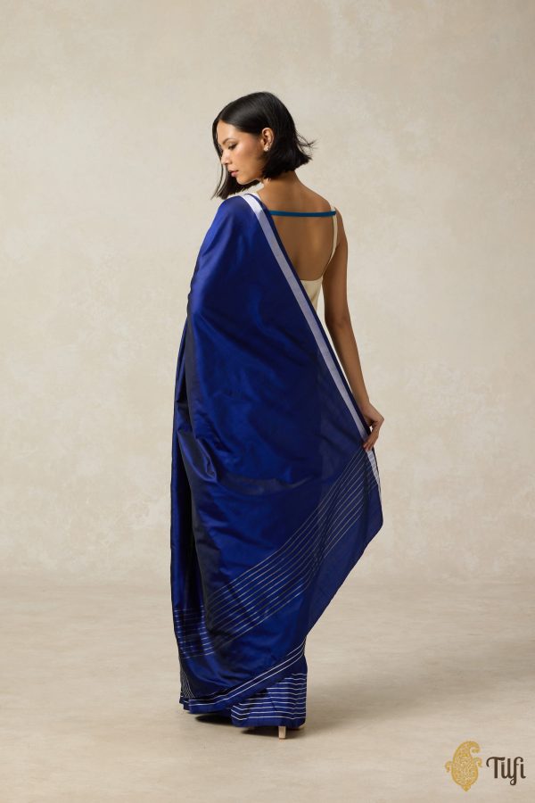 Nocturne  Blue Pure Silk Twill Banarasi Handloom Saree on Sale