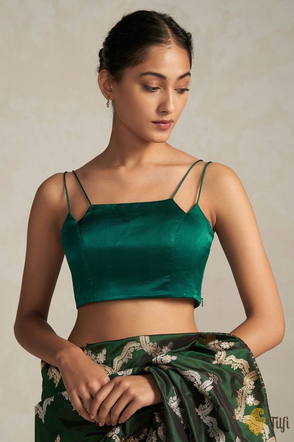 Green Strappy Pure Satin Silk Blouse Online