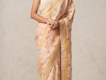 Pink-Peach Pure Khaddi Georgette Banarasi Handloom Saree Sale