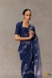 Aki  Navy Blue Pure Cotton Jamdani Real Zari Banarasi Handloom Saree Online Hot Sale