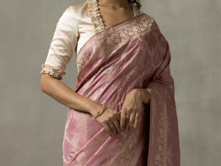 Anne  Dusty Pink Pure Katan Silk Banarasi Handloom Saree For Discount