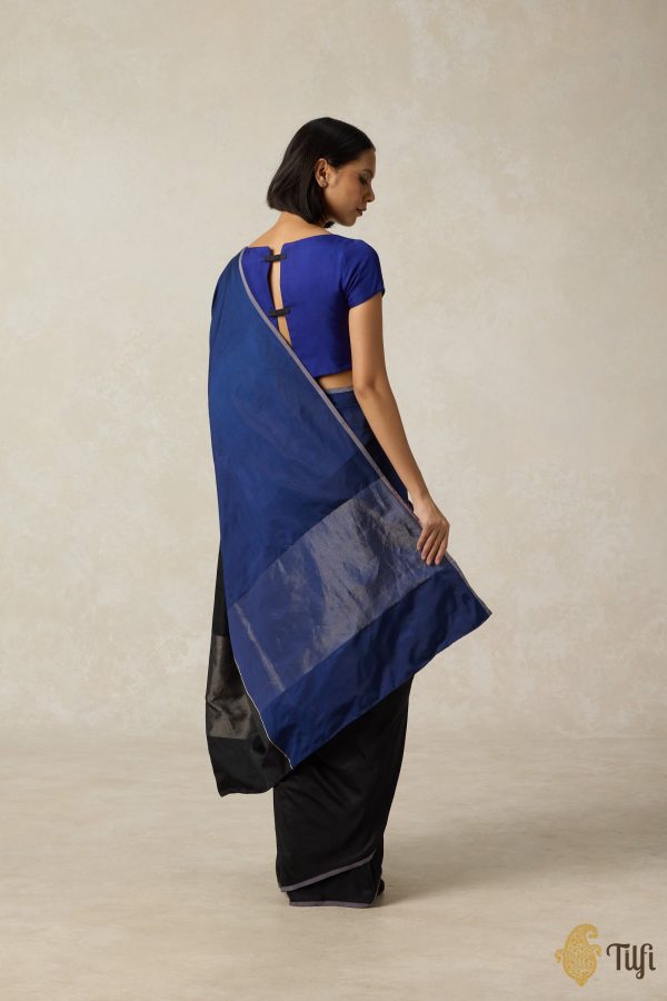 Serenade  Navy Blue-Black Pure Silk Twill Banarasi Handloom Saree Online Sale