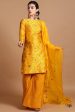 Marigold Yellow Pure Katan Silk Kadwa Jangla Handloom Suit Set For Cheap