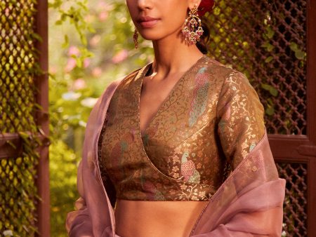 Lakshmi  Olive-Dusty Pink Pure Silk Lehenga Set Online now