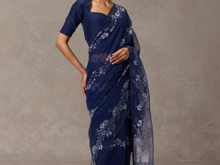 Aki  Navy Blue Pure Cotton Jamdani Real Zari Banarasi Handloom Saree Online Hot Sale