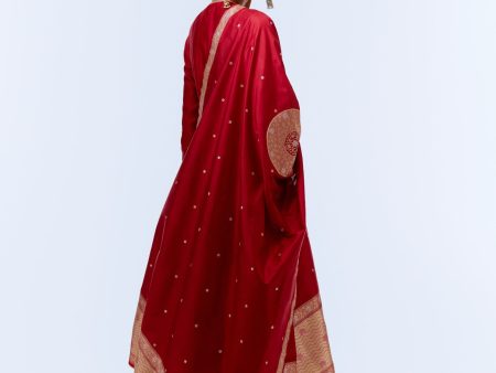 Deep Red Pure Katan Silk Banarasi Handloom Dupatta Supply