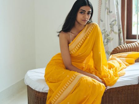 Yellow Pure Cotton Banarasi Kadhua Handloom Saree Sale