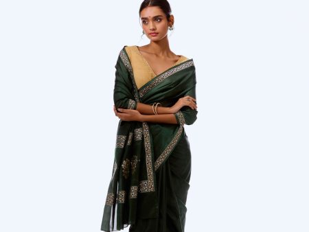 Pre-Order:  Kamalika Raag  Moss Green Pure Katan Silk Georgette Banarasi Handloom Saree Online Sale