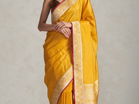 Deepali  Mustard Pure Katan Silk Banarasi Handloom Saree on Sale