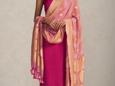 Soft Pink Pure Georgette Banarasi Handloom Bandhani Dupatta Online Hot Sale