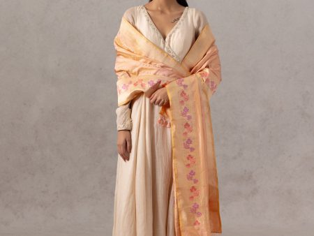 Peach Pure Katan Silk Banarasi Handloom Dupatta on Sale