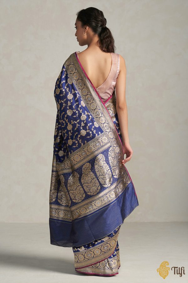 Arya  Navy Blue Pure Katan Silk Banarasi Handloom Saree Online Sale