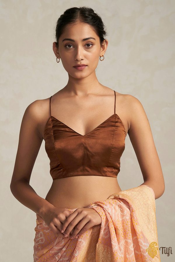 Chocolate Brown Strappy Satin Silk Blouse Hot on Sale