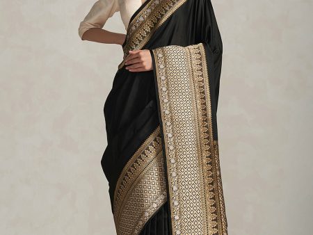 Uma  Black Pure Soft Satin Silk Banarasi Handloom Saree Sale