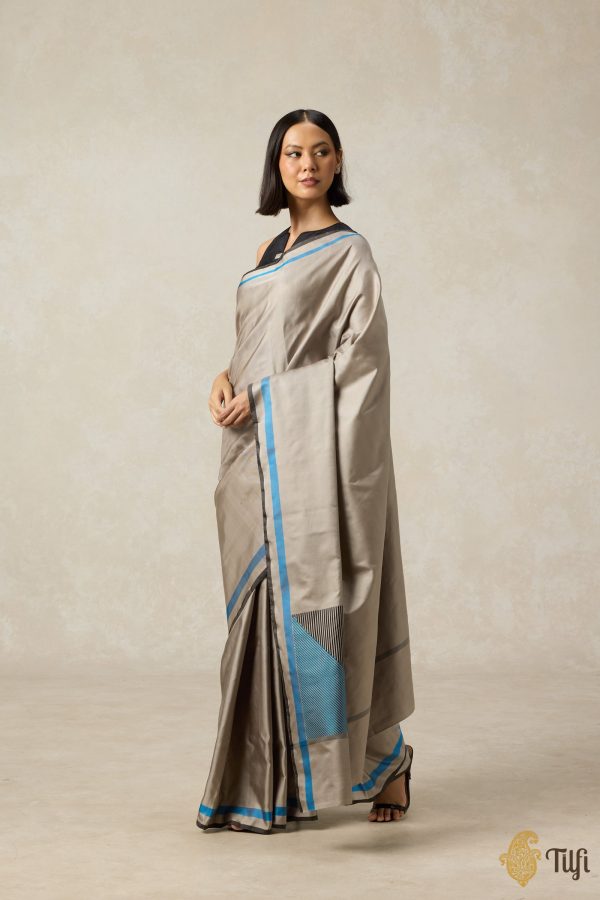 Adagio  Taupe Grey Pure Silk Twill Banarasi Handloom Saree Online now