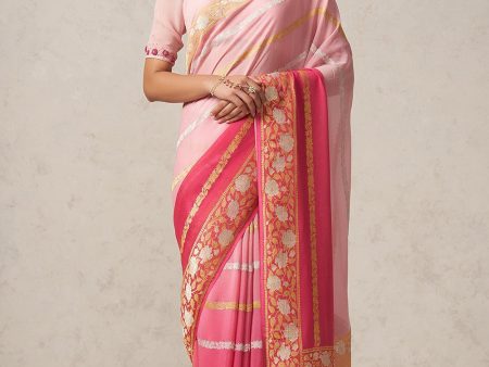 Pink Pure Khaddi Georgette Banarasi Handloom Saree Supply