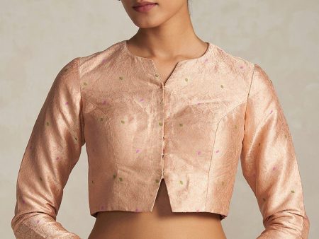 Soft Peach Pure Katan Silk Handloom Banarasi Blouse Fashion