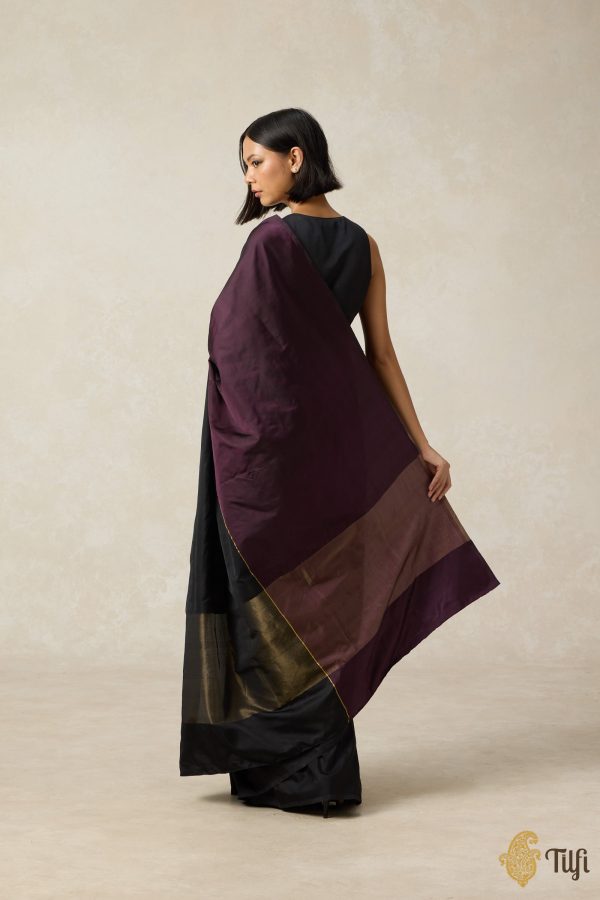 Pre-Order:  Serenade  Plum Purple-Black Pure Silk Twill Banarasi Handloom Saree Online now