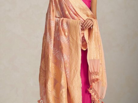 Peach Pure Georgette Banarasi Handloom Bandhani Dupatta Fashion