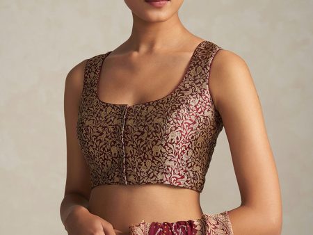 Maroon Pure Katan Silk Banarasi Handwoven Brocade Shikargah Blouse Fashion