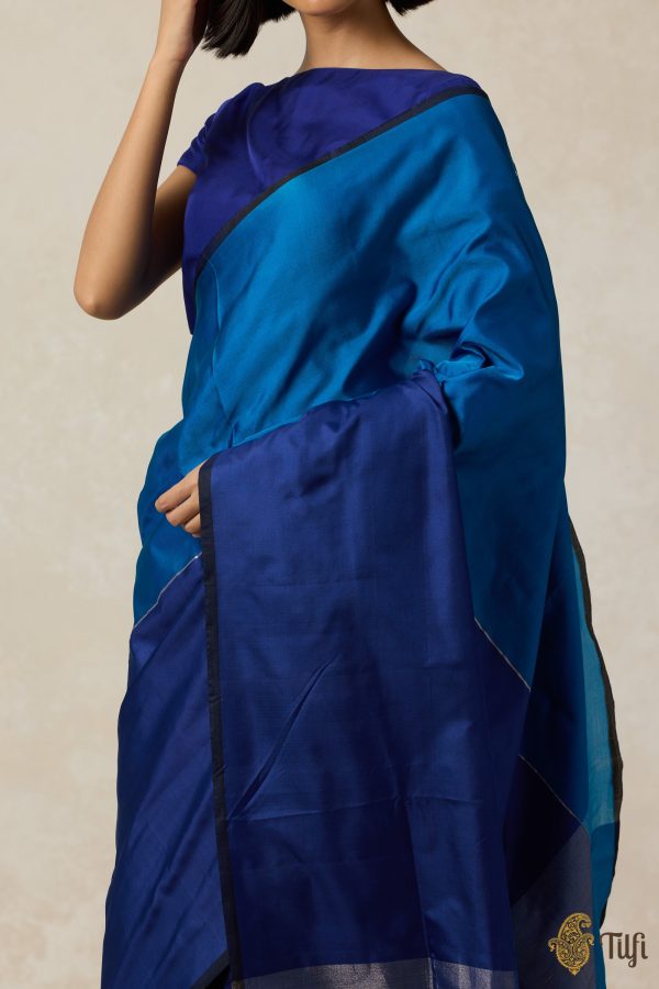 Serenade  Shade of Blue Pure Silk Twill Banarasi Handloom Saree Fashion