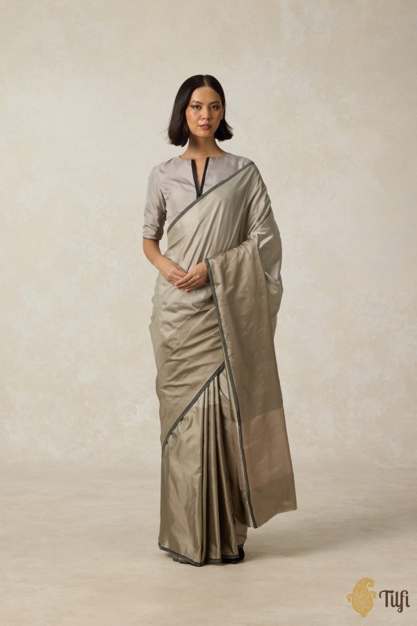 Serenade  Sage-Grey Pure Silk Twill Banarasi Handloom Saree Online now